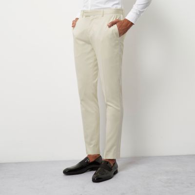 Cream skinny fit suit trousers